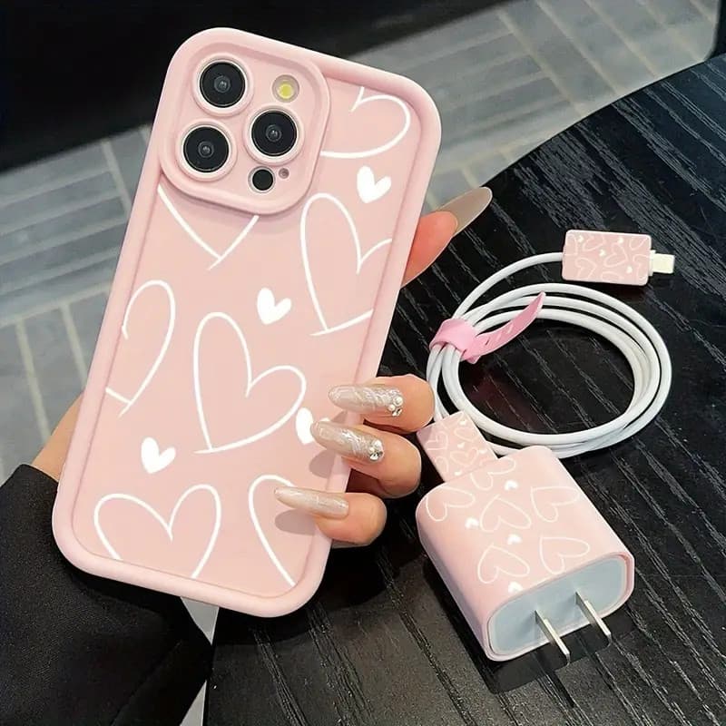 Capinha Capa de Silicone Padrão de coração Anti queda para IPhone XR 11 12 13 14 15 16 17 Pro MAX 14 15 16 Plus