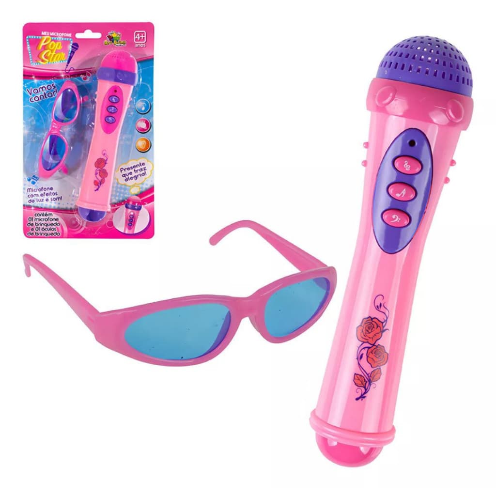 Microfone Infantil com Óculos Pop Star Brinquedo Menina Toca Música