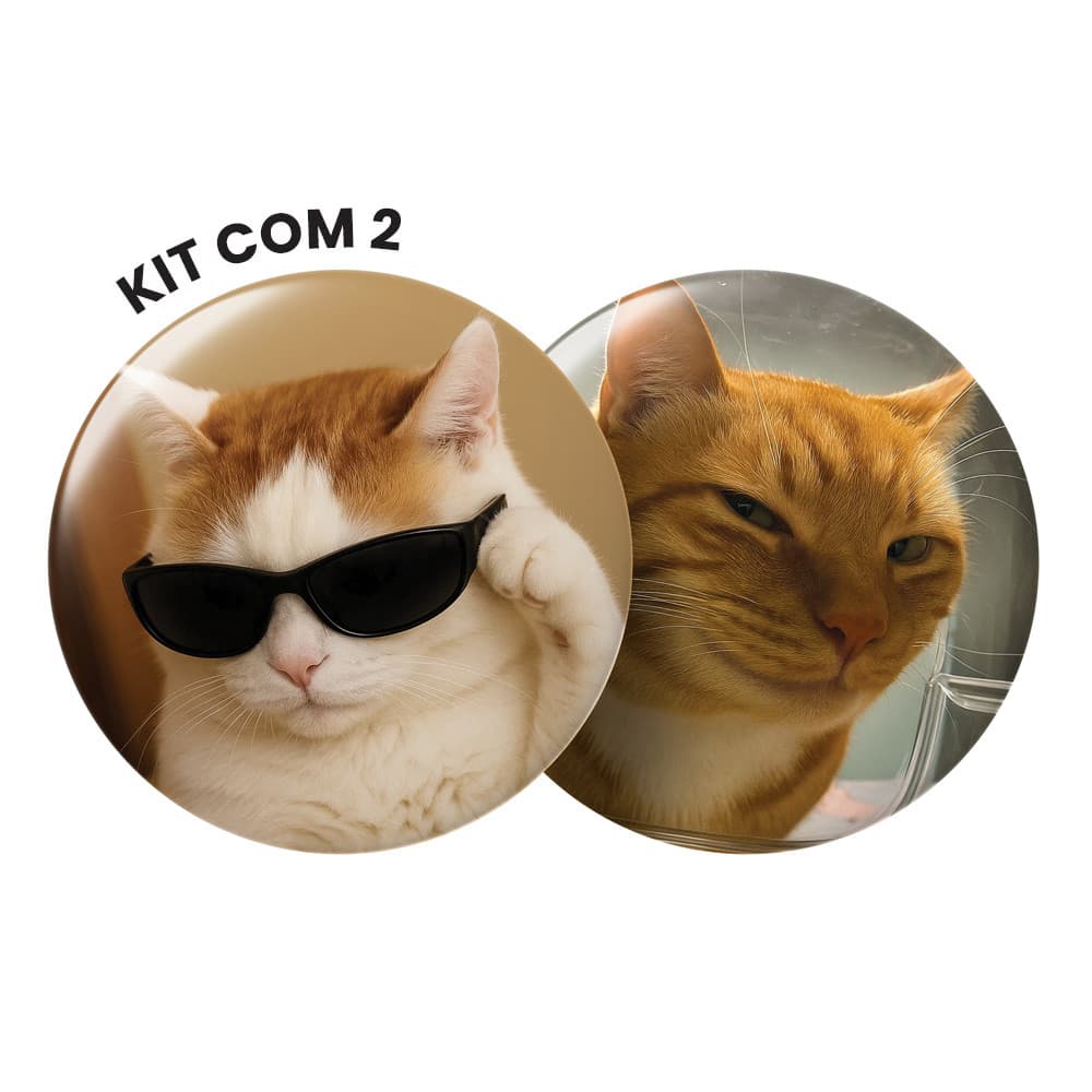 Botton Meme Gato Engraçado Kit com 2 bottons para mochila 4,5cm Gatos fofos