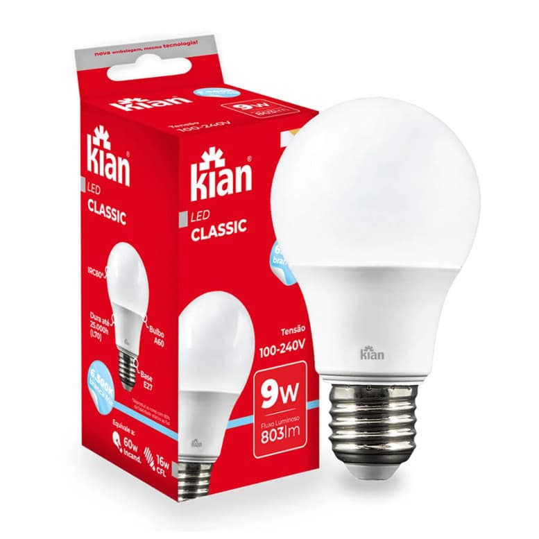 Lâmpada LED Bulbo Classic 9W 6500k Bivolt E27 - Kian
