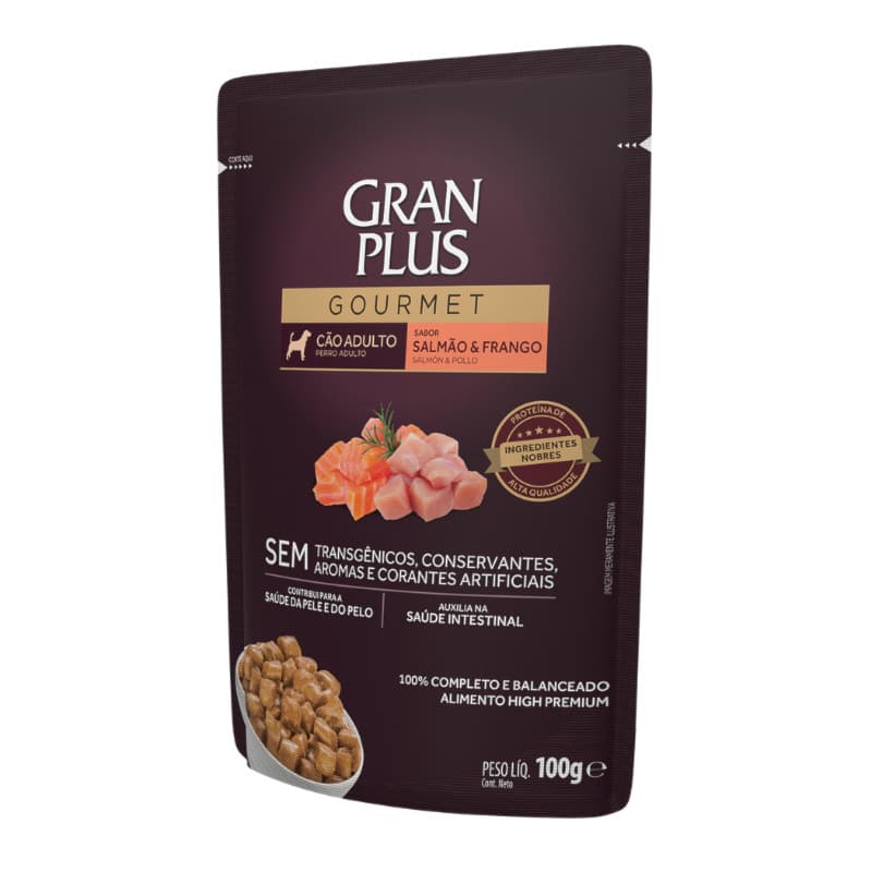 Ração Úmida Sachê GranPlus Gourmet Cachorros Adultos Salmão e Frango 100gr