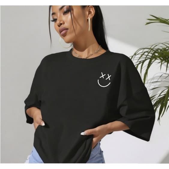 Camiseta Feminina Oversized Smile Algodão