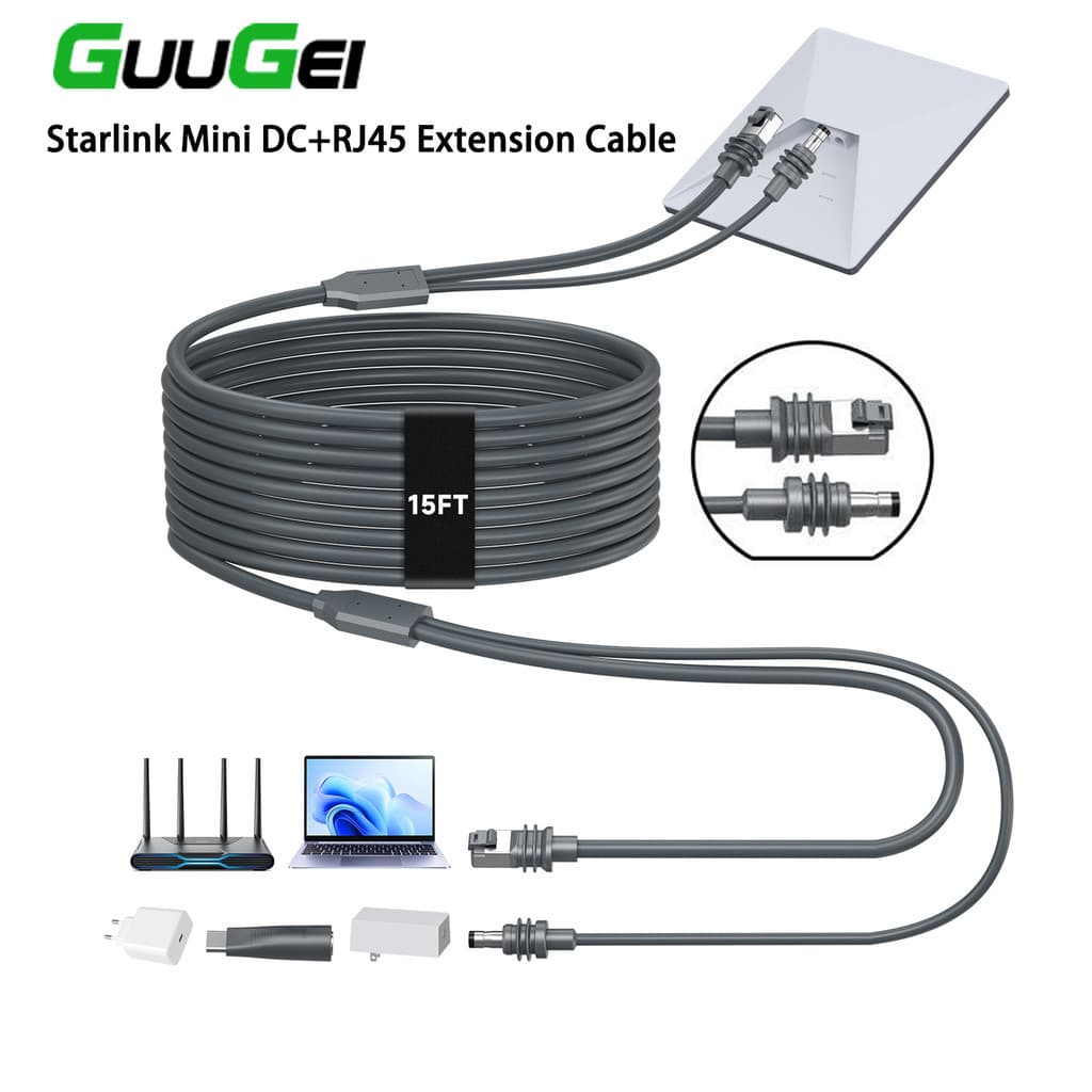 Guugei 2 Em 1 Starlink Mini Cabo DC/RJ45 Para Adaptador De Alimentação De Extensão