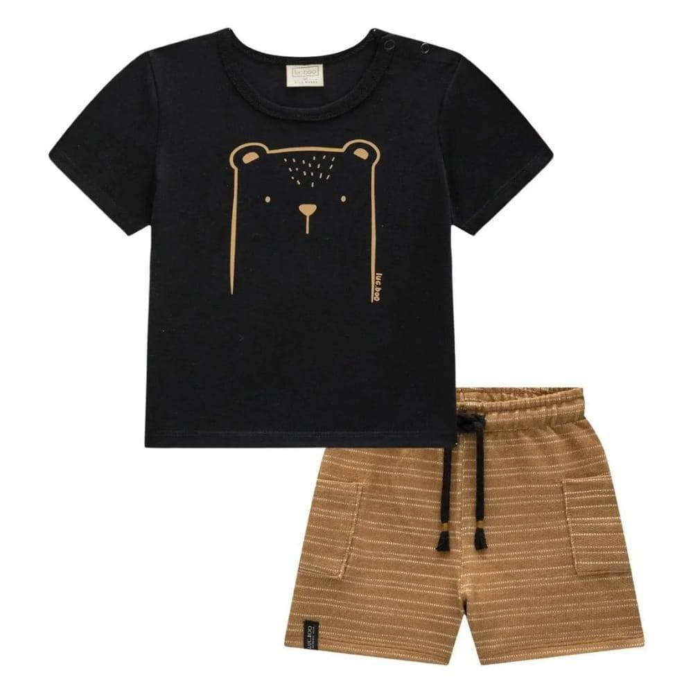 Conjunto Menino Camiseta e Bermuda Moletom Listrado s/ Pelúcia  LucBoo