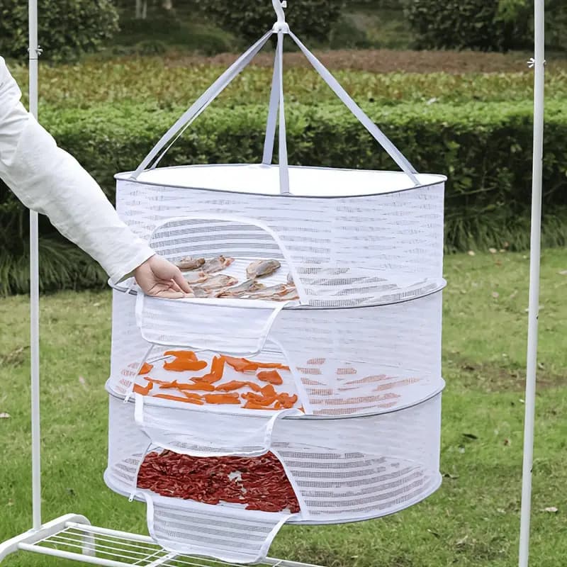 Rack de malha de secagem de alimentos dobrável Anti-Mosquito erva pendurado cesta de roupas saco de malha