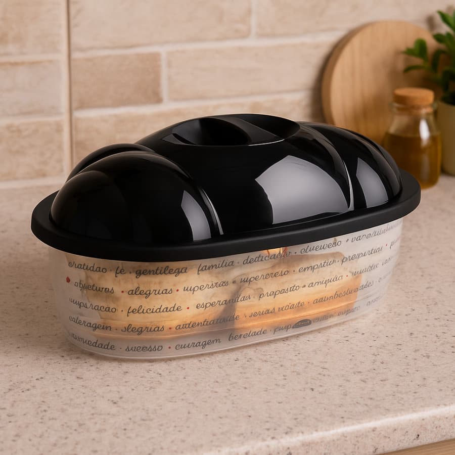Porta Pão Bolo Com Tampa Plástico Decorado Organizador Cozinha Mesa Posta Premium Recipiente de Pães