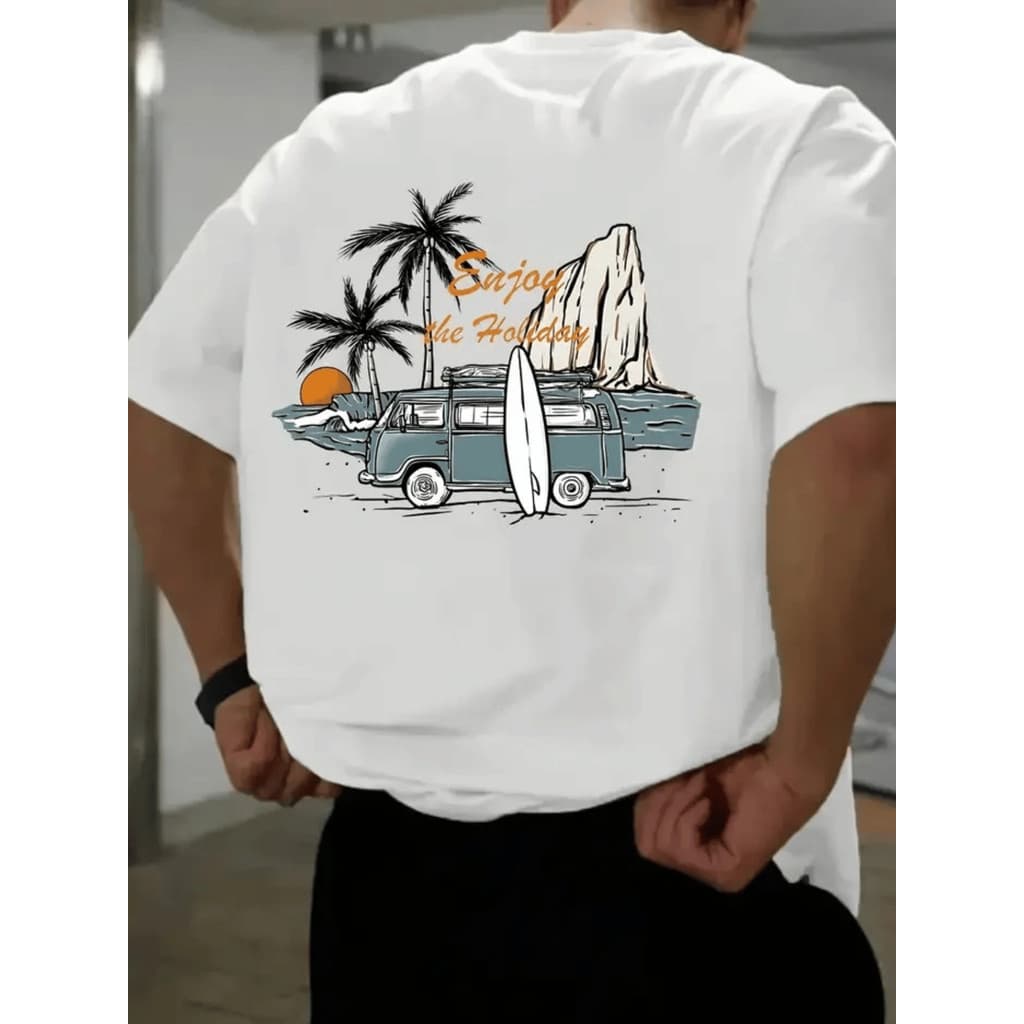 Camiseta Streetwear Estampa Tropical Enjoy The Holiday Camisa 100% Algodão