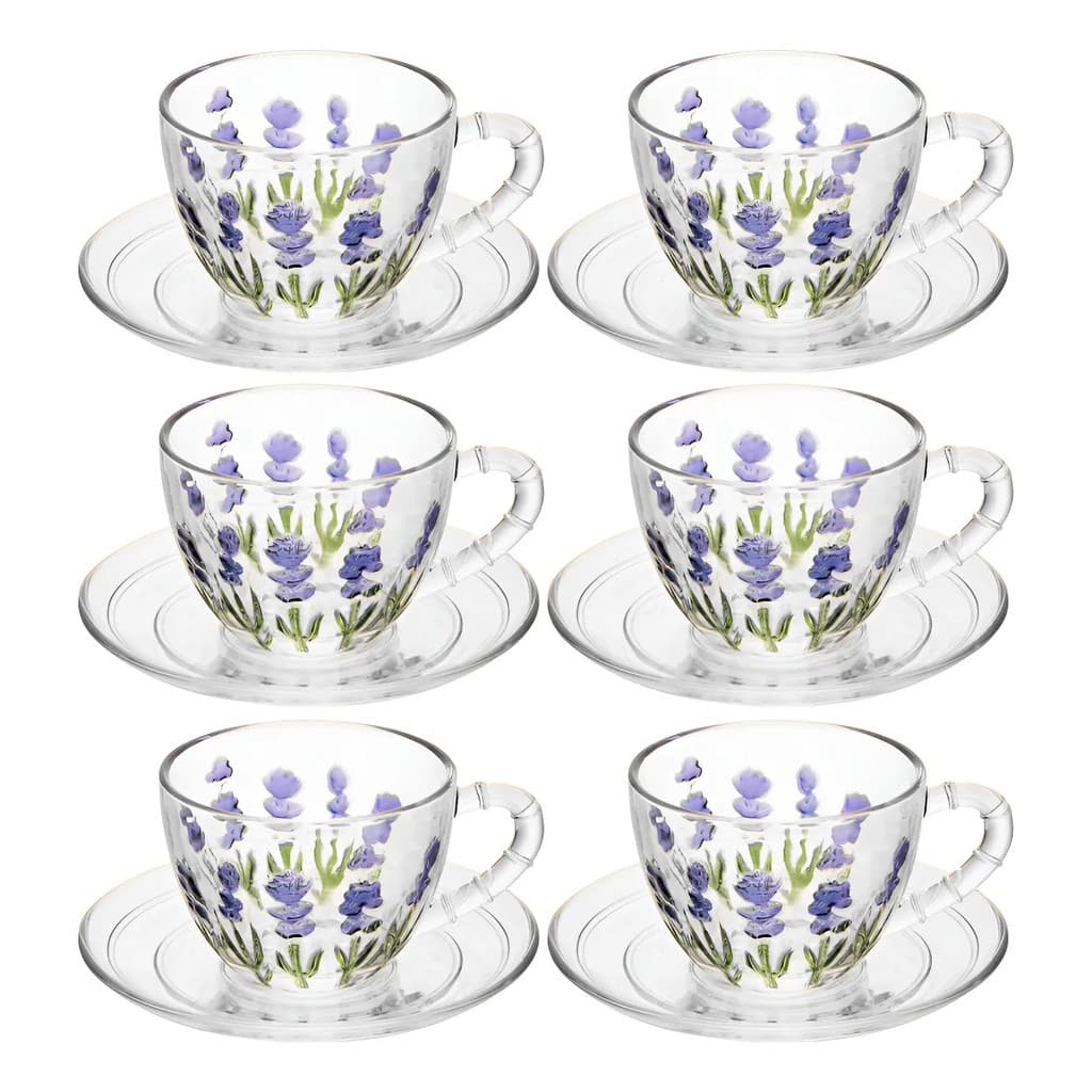 Jogo De 6 Xícaras Chá Café Pires Lavanda Cristal 80ml Lyor