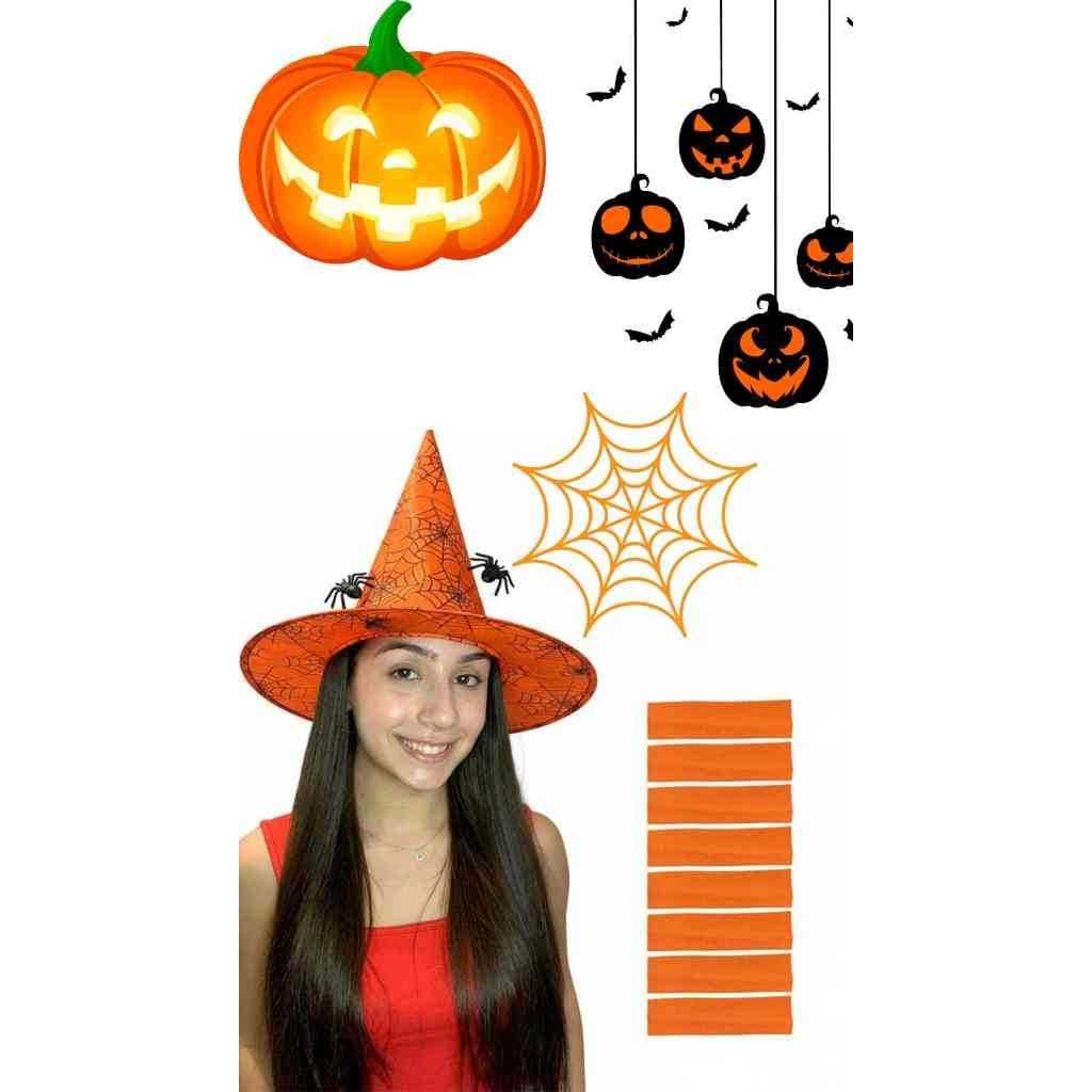 KIT 8 FAIXAS LARGA DE CABELO FLEXÍVEIS NA COR LARANJA HALLOWEEN TAMANHO 8x22