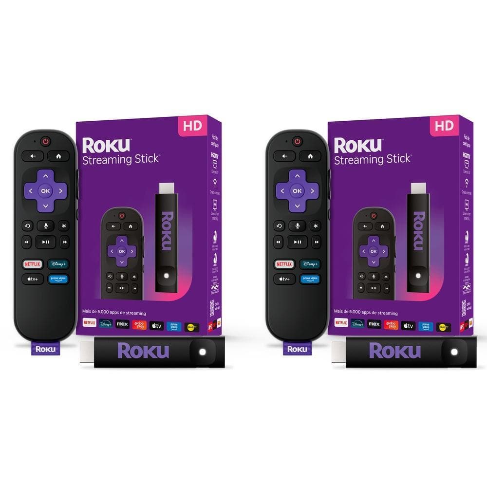 Kit 2 Roku Streaming Stick 2025 p/ TV HD/FHD c/ Voz