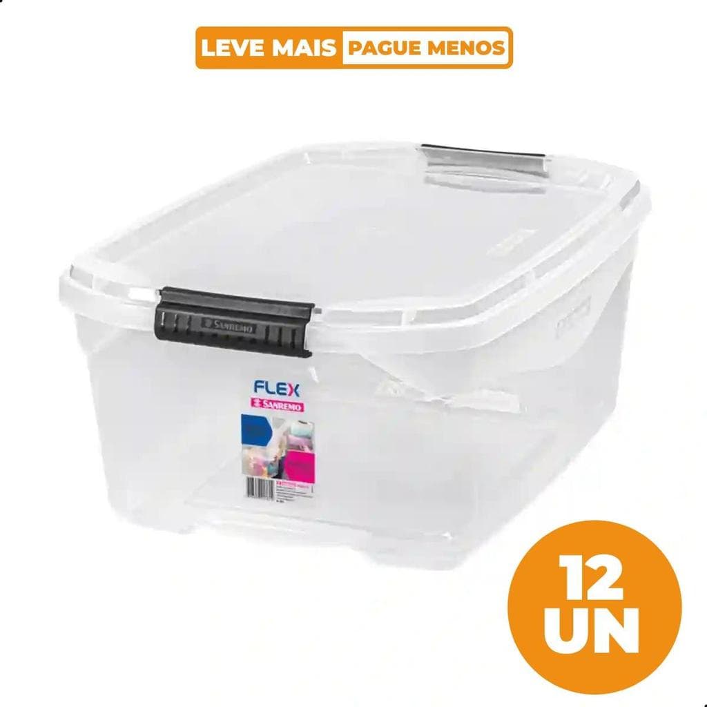 Kit Caixa Organizadora Transparente 20L Flex 12 Peças Sanremo