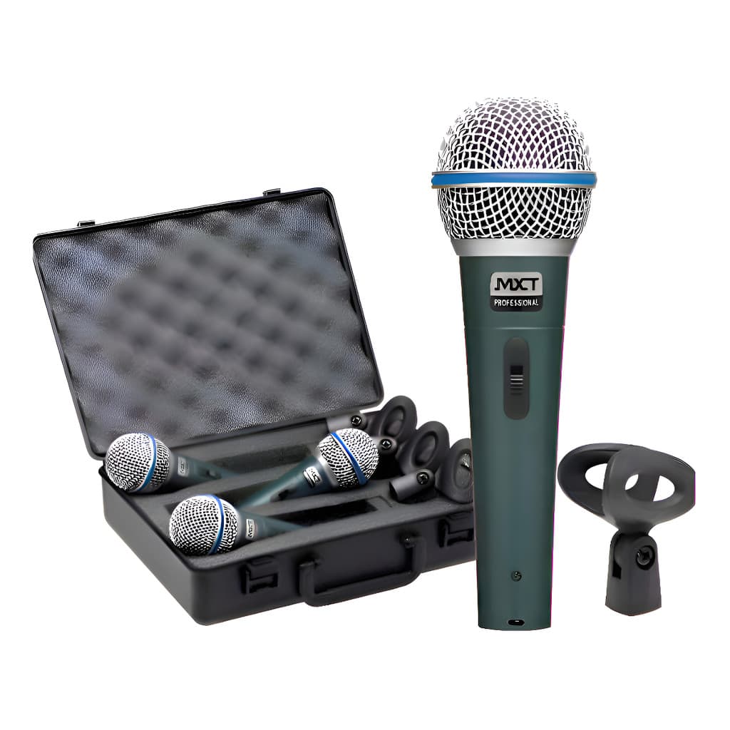 Kit Com 3 Microfone Dinâmico Btm-58a C/ Maleta E Cachimbo Cor Verde