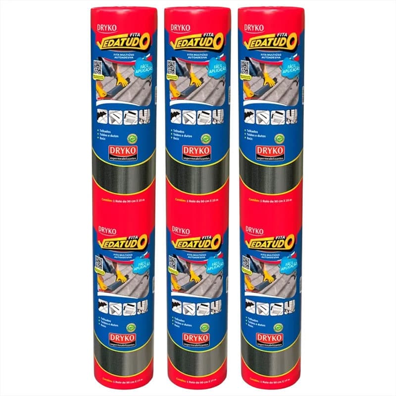 Kit 3un Fita Manta Asfáltica 90cmX10m Adesiva Aluminizada - DRYKO