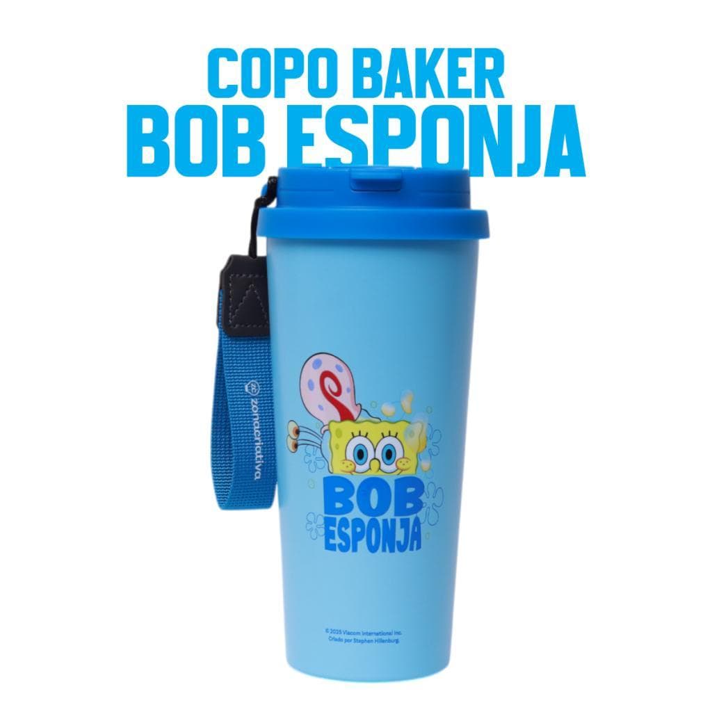 Copo Térmico Baker 500ml Bob Esponja Inox Com Tampa E Canudo Zona Criativa Oficial Nickelodeon