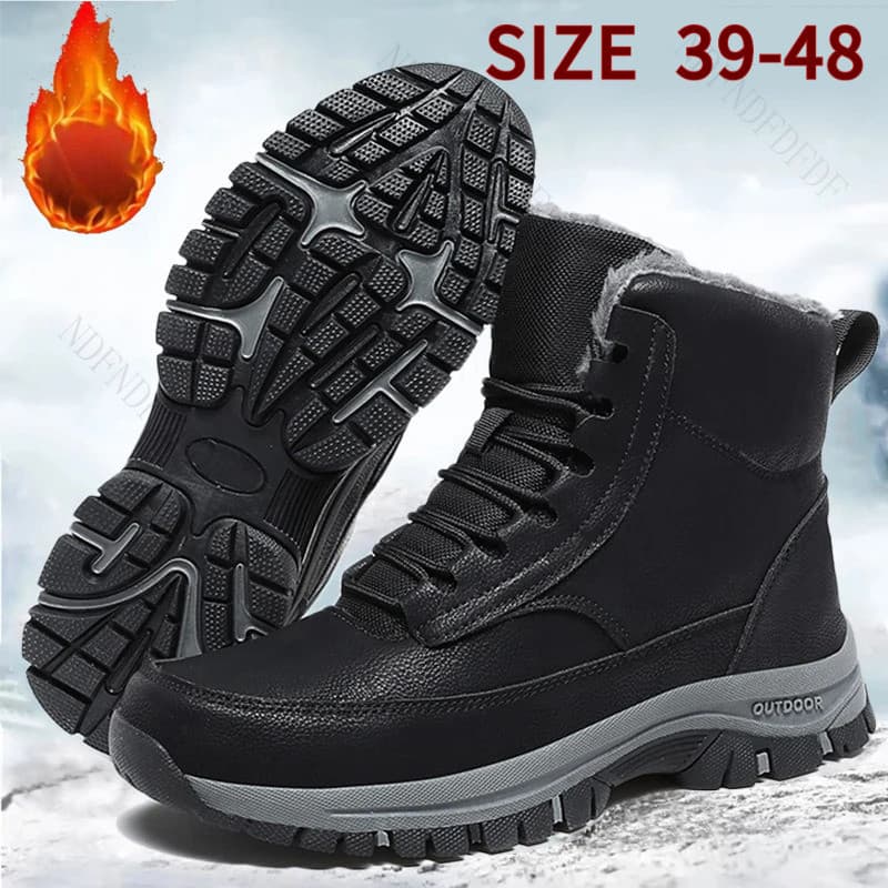 Botas Masculinas De Neve De Inverno De Alta Qualidade – Impermeáveis De Couro PU , Tamanho Grande Para Trabalho Ao Ar Li