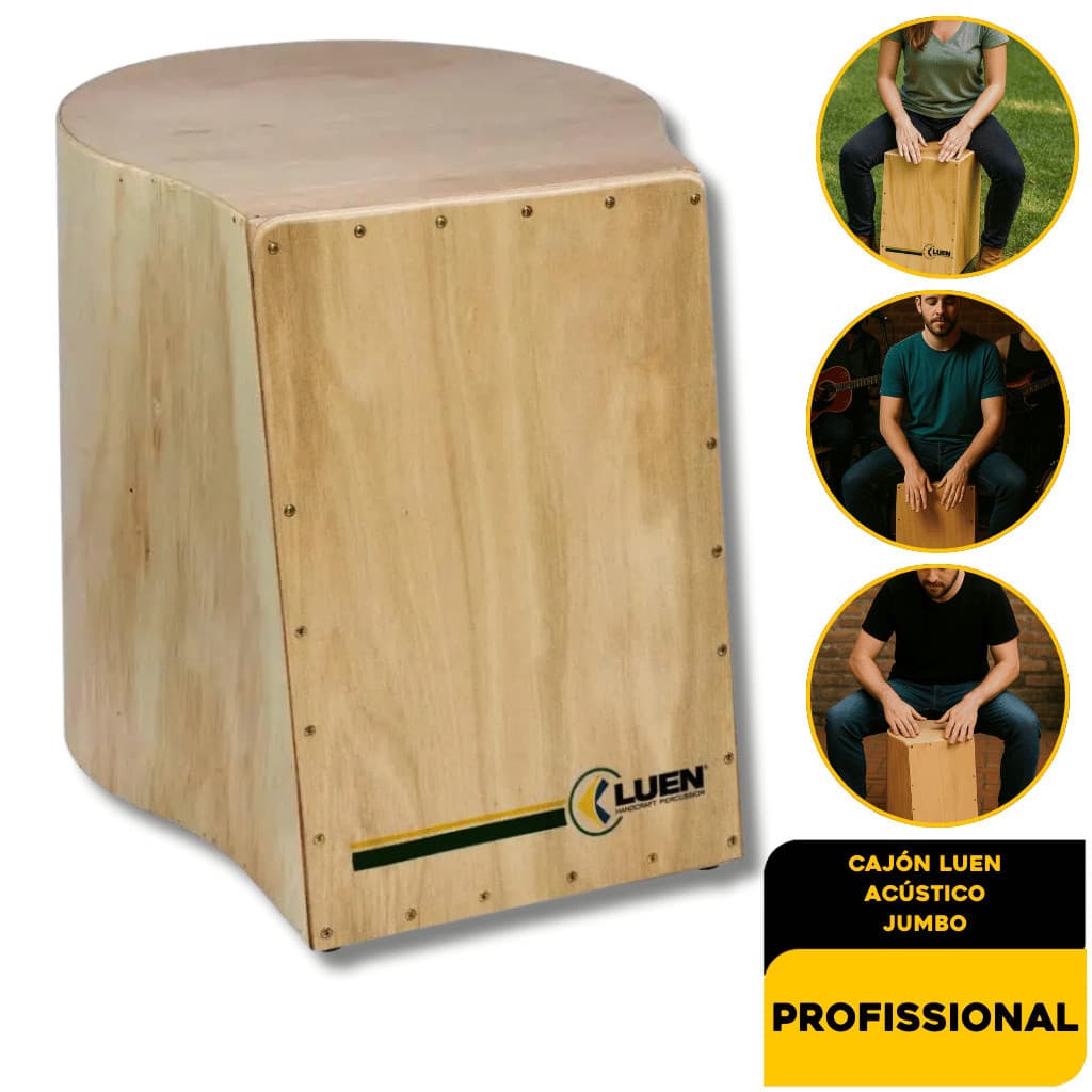 Cajon Jumbo Folheado Verniz Luen Acústico Premium