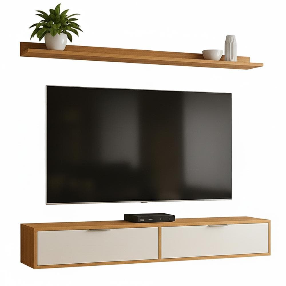 Rack Tv 75 Pol. Suspenso 180cm 2 Portas Lila Branco/Cinamomo Z49 - Mpozenato
