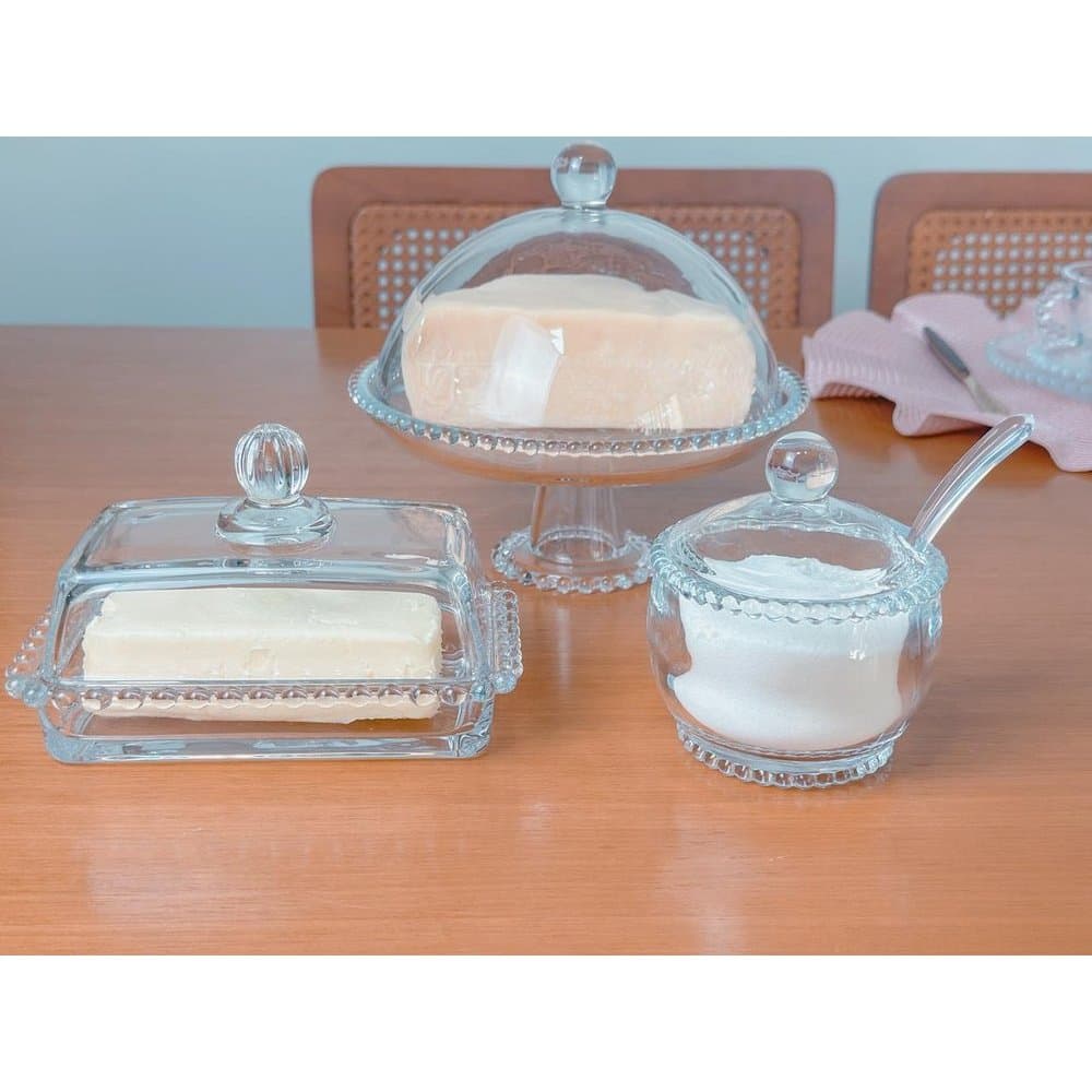 Kit Açucareiro | Queijeira com Pé | Manteigueira Wolff Pearl Bolinha Mesa Posta
