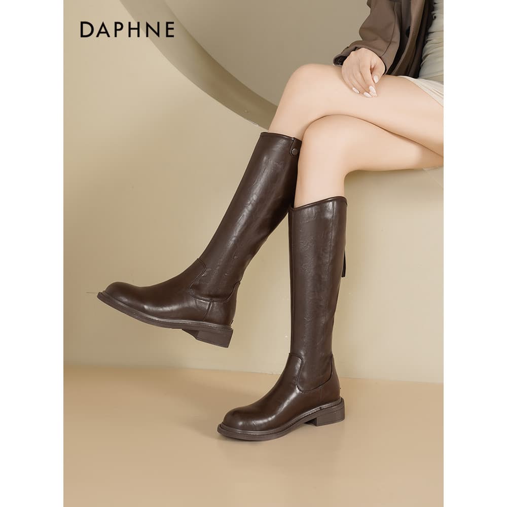 Daphne v-boca botas femininas 2025 novo estilo outono inverno botas marrons botas altas femininas Retro cavaleiro botas