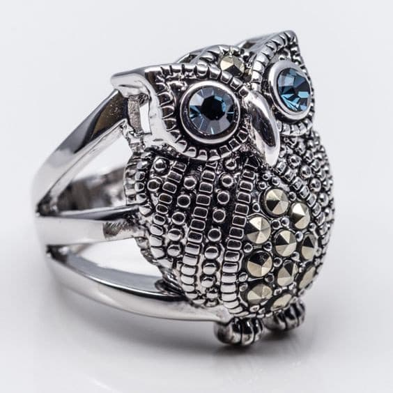 Vintage Coruja Pássaro Animal Azul Cristal Zircão Anel Feminino Adequado Para Festa De Aniversário Presente Jóias