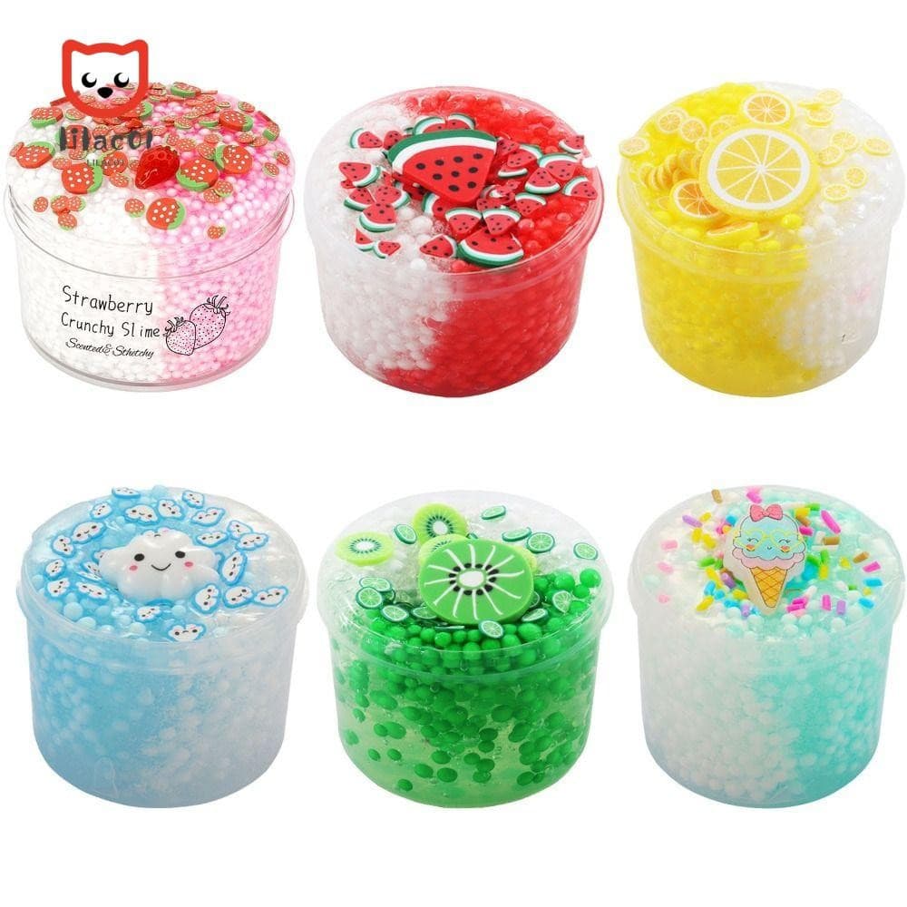 Kit De Slime LILACUVOE , Lodo De Cristal Com Glitter De Kiwi E Morango , Conjunto De Bola De Espuma De 70ml Para Alívio