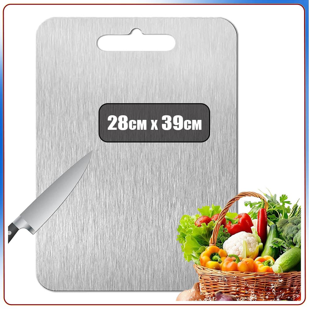 Tábua de corte em aço inoxidável Tábua de corte dupla face Adequada para carne frutas e vegetais - 28x39cm