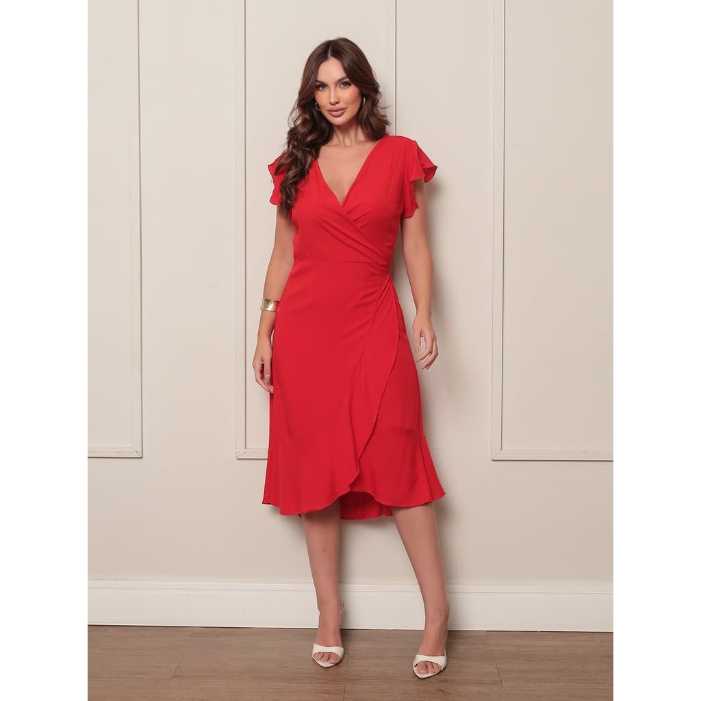 Vestido envelope Tipo Hobby Fenda Na Perna Transpassado amarrar na cintura