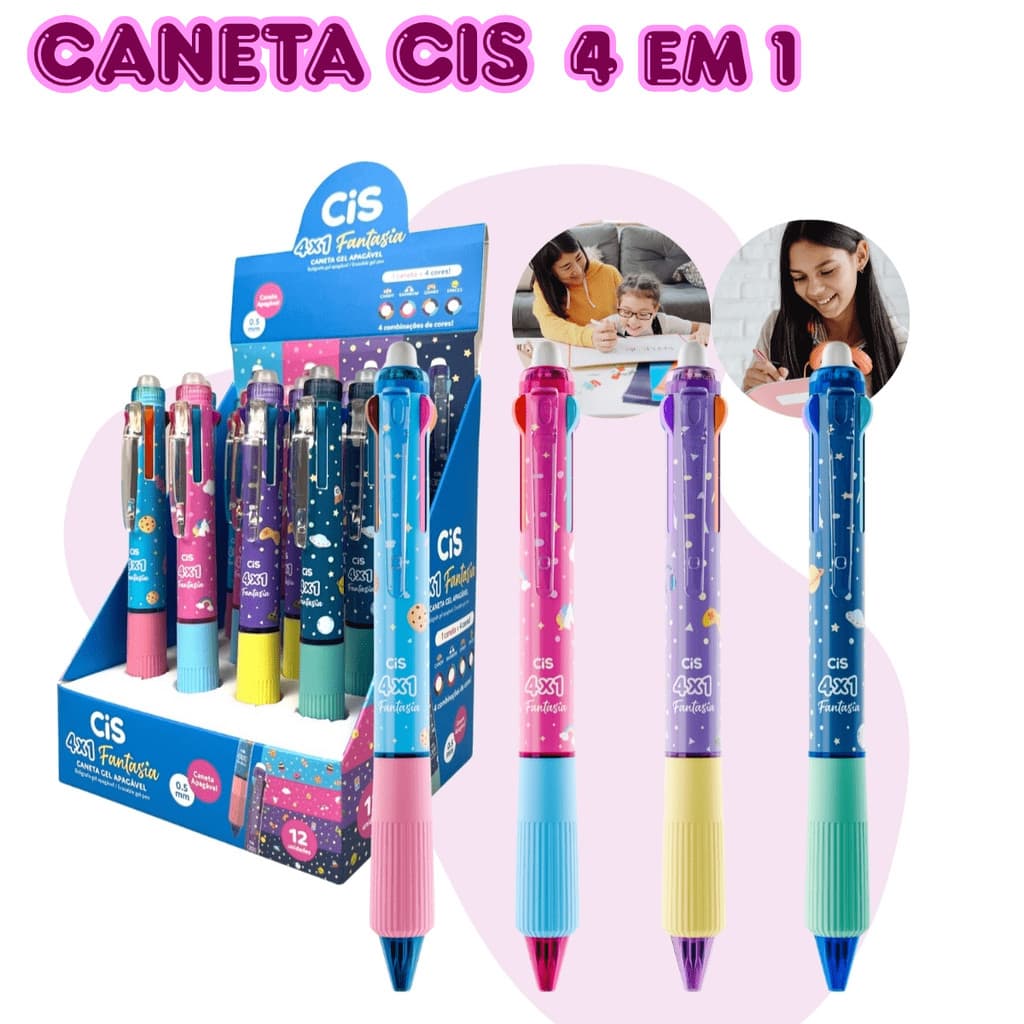 Caneta Gel Apagável 4 Cores Ponta 0.5mm Cis