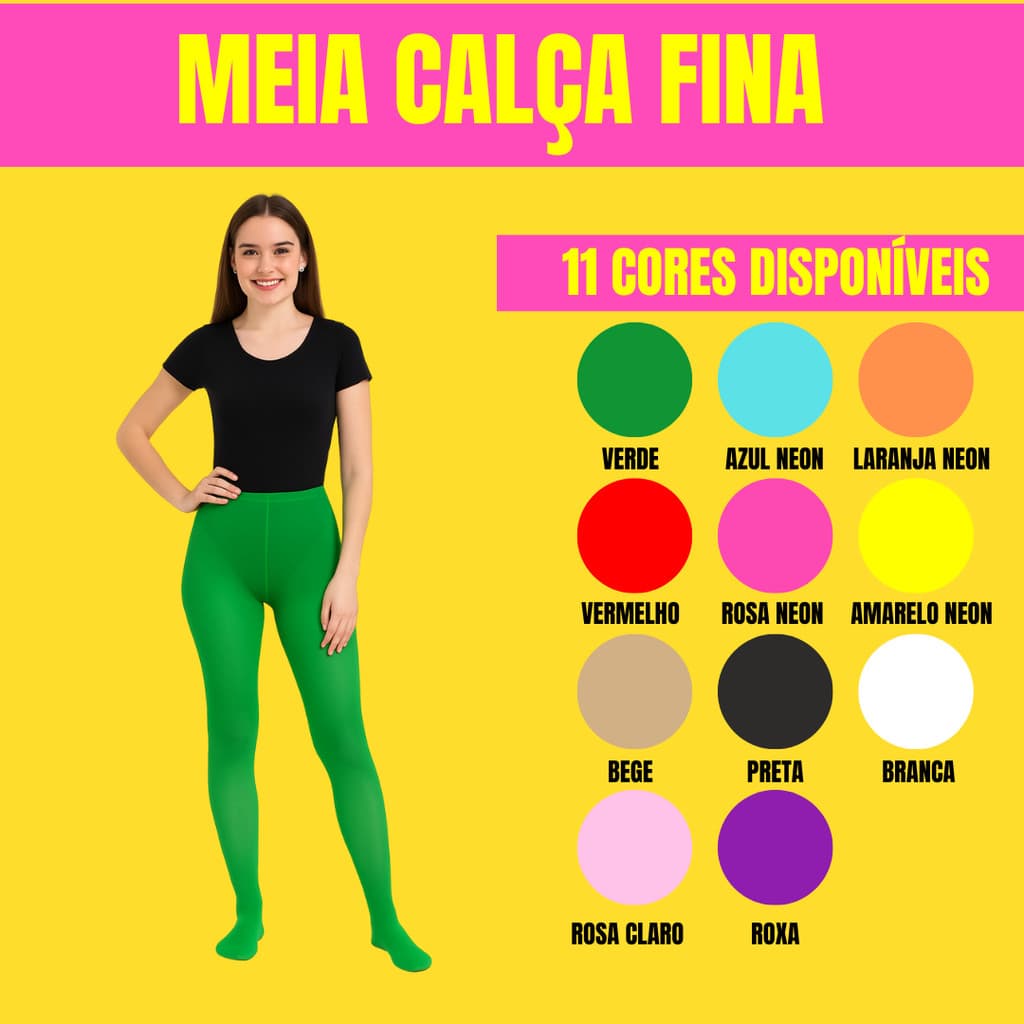 Meia Calça Fina Cores para Festas - Halloween - Carnaval – Tamanho Único