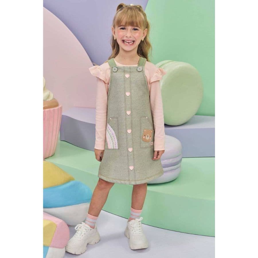 Conj. Blusa Cotton e Salopete Moletom c/ Pelúcia - Infanti