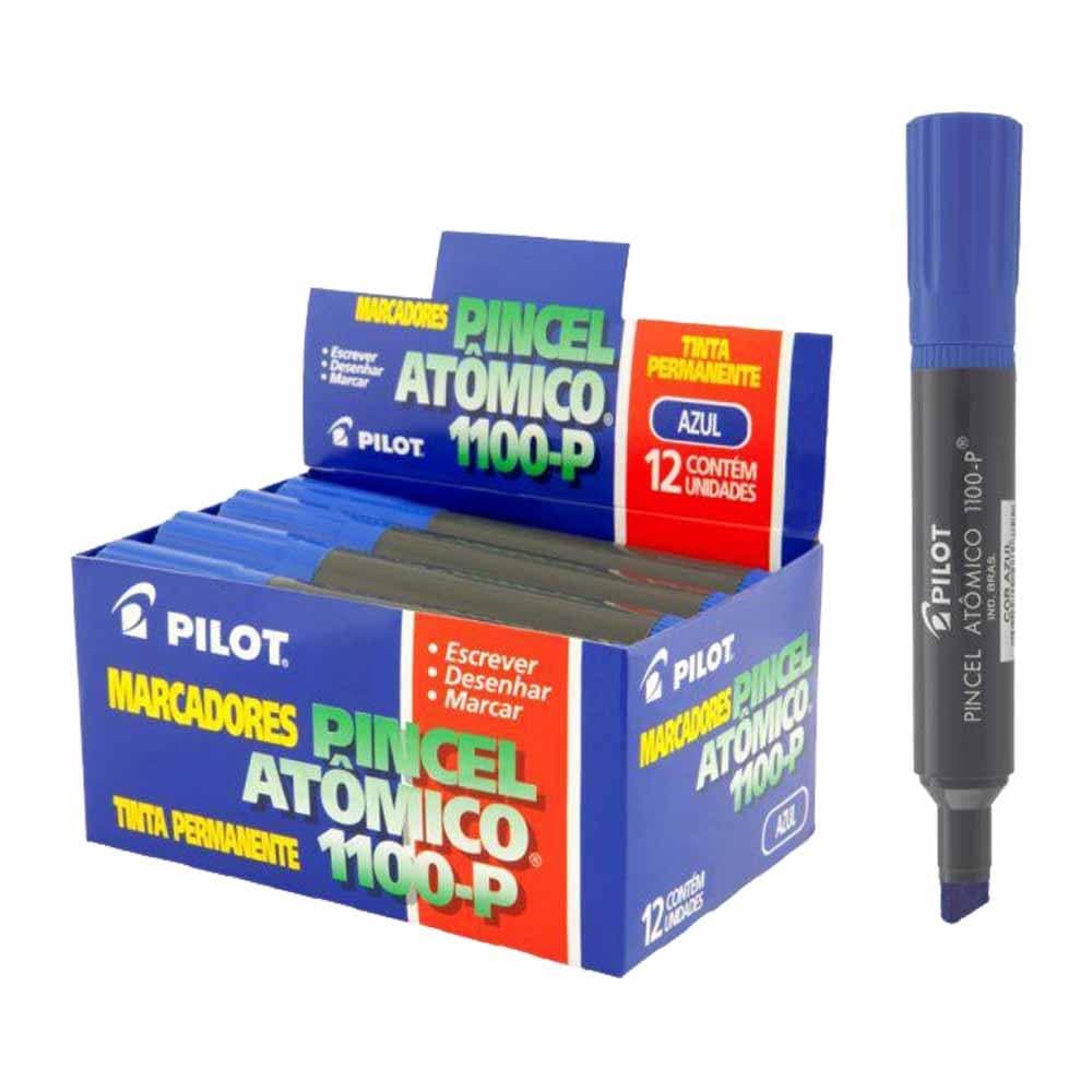 Pincel Atômico Azul Recarregável R1100 Tinta Permanente Pilot Caixa com 12 Unidades