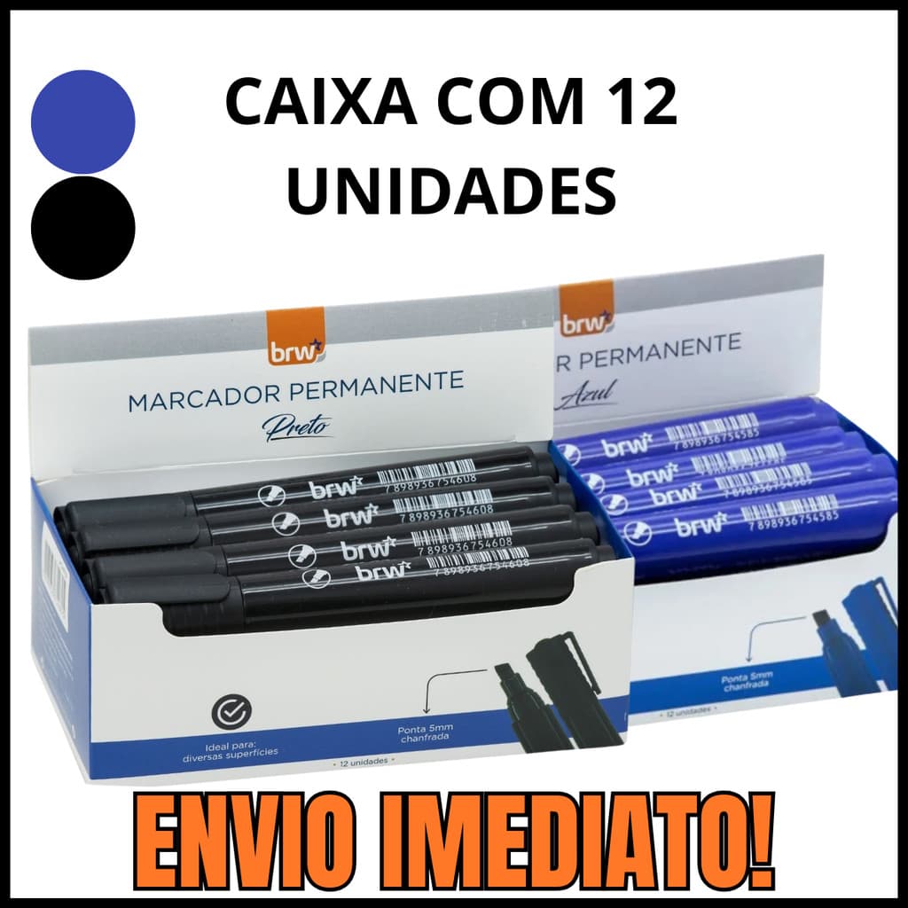 Kit Pincel Atomico Marcador Permamente Caixa Com 12 Unidades Preto ou Azul