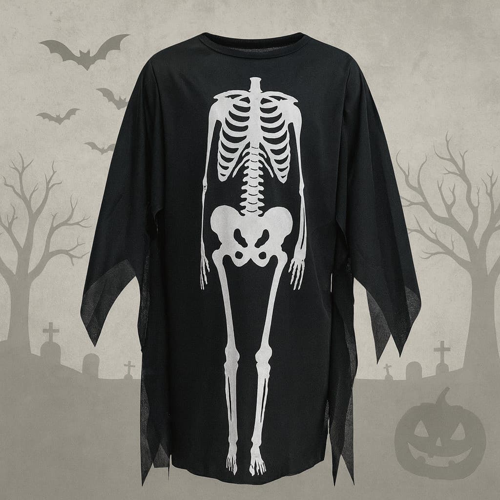 Fantasia Infantil Halloween Esqueleto Preto e Branco 💀🎃