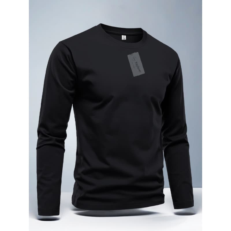 2025 primavera verão novo estilo masculino em torno do pescoço puro algodão de manga comprida camiseta simples versátil
