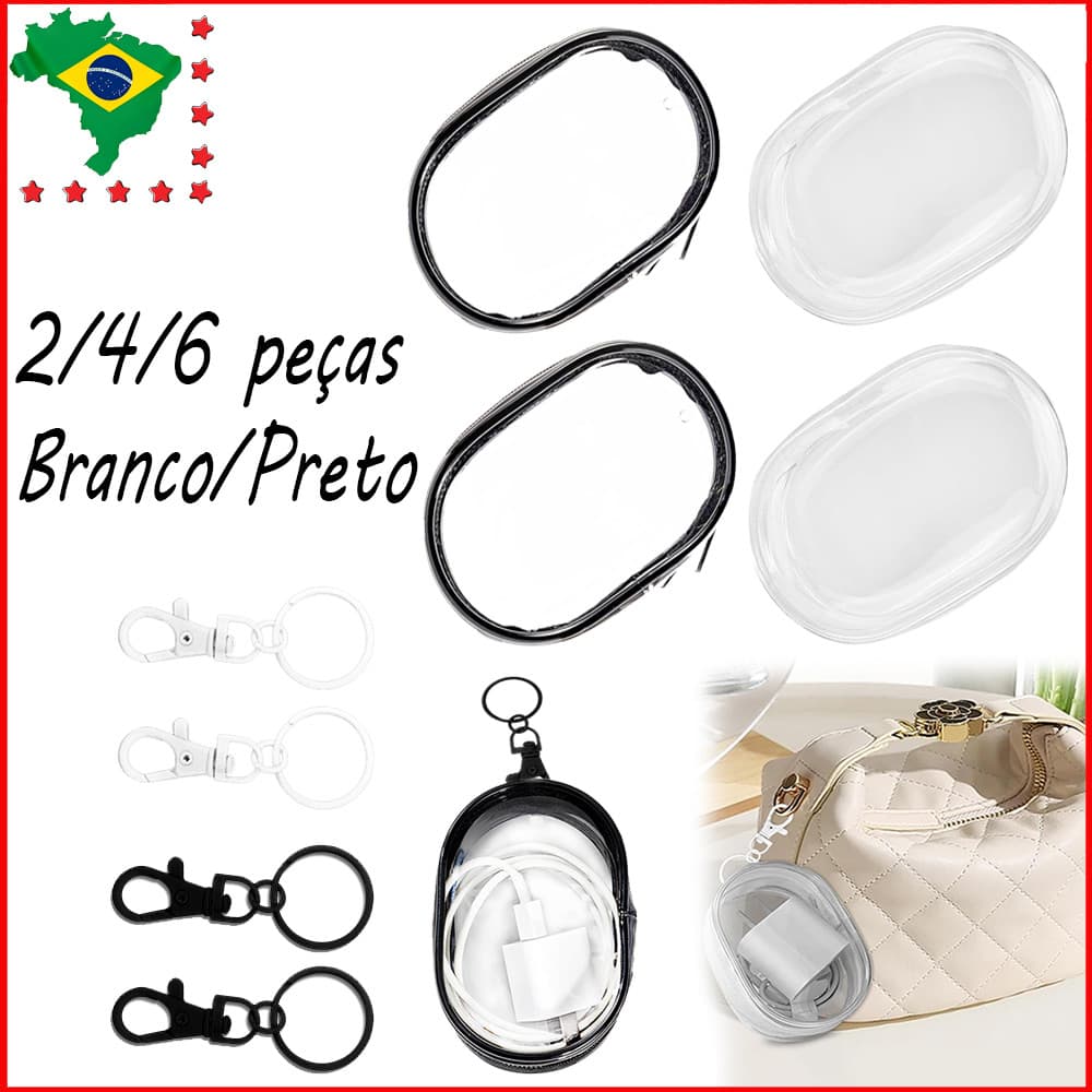 2/4/6 peças mini bolsa transparente, pequena bolsa de maquiagem com zíper, bolsa de armazenamento portátil com chaveiro