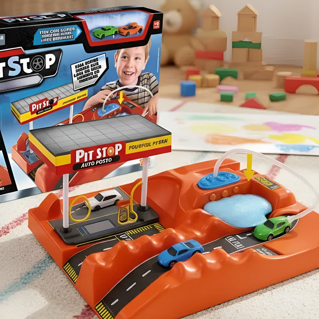 Lava Rápido Brinquedo Pista Com 2 Carros Auto Posto Pit Stop