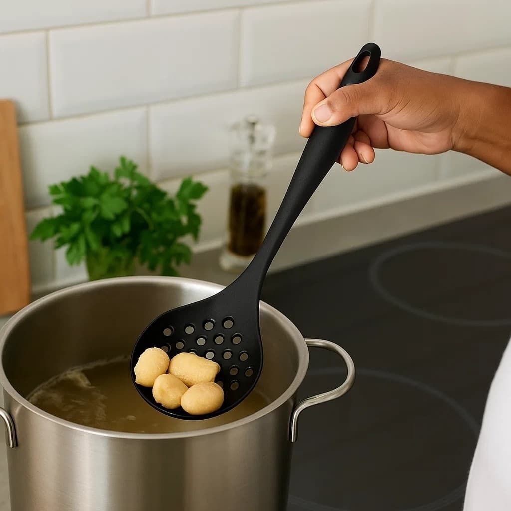 Escumadeira Silicone Fritura Pegador Retirar Talheres Concha Presente Casa Preto