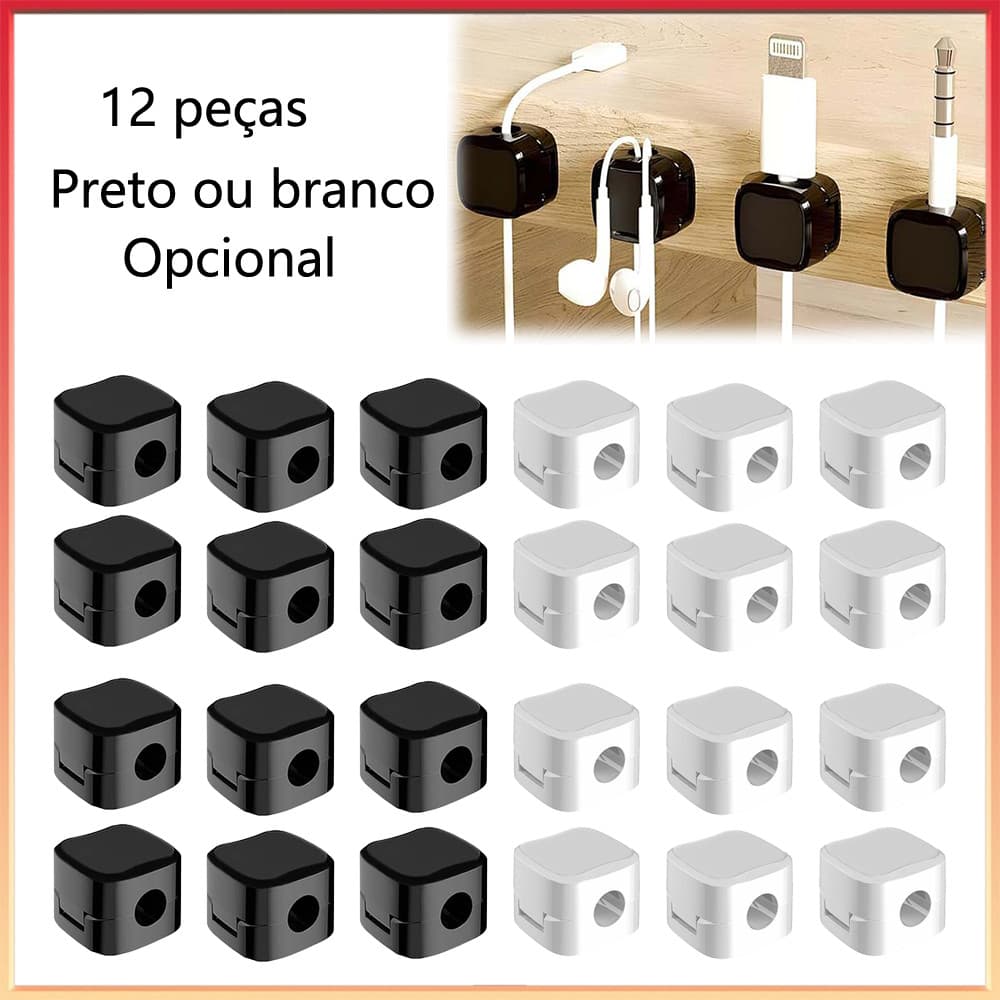 12 peças organizadores de cabos magnéticos, gerenciamento cabos sem esforço,cabo pegajosos para mesa e casa-preto/Branco
