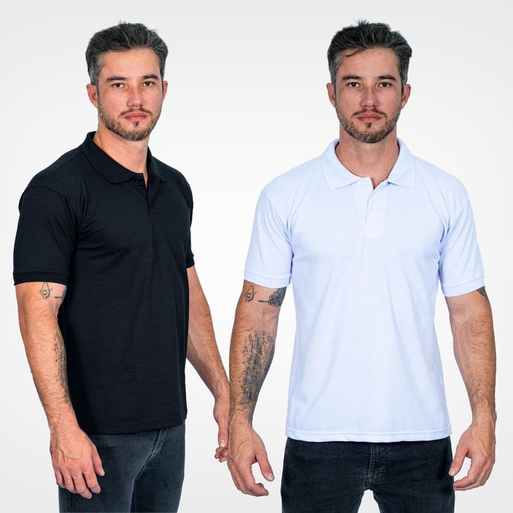 Kit 2 Camisa Polo Masculina Malha Piquet Lisa Básica Casual