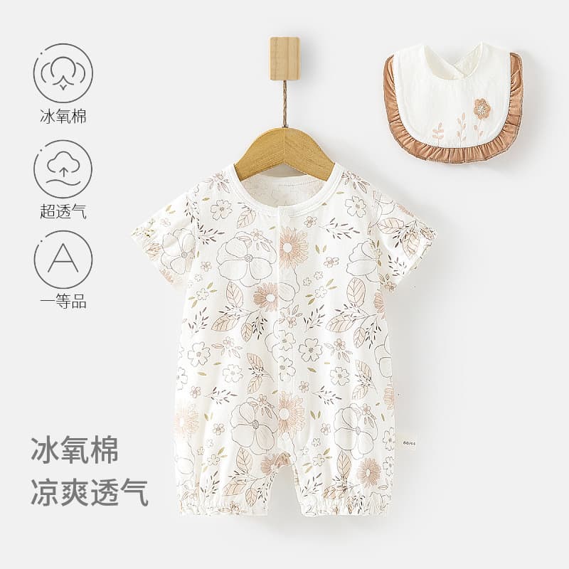Bebê de manga curta macacão gelo oxigênio algodão bebê verão estilo fino macacão bebê ar condicionado roupas macacão bab