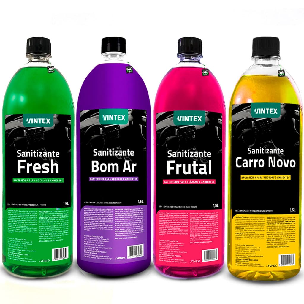 Kit 4 Sanitizante Automotivo Limperza Cheirinho Bom Ar + Carro Novo + Frutal + Fresh Vintex/Vonixx