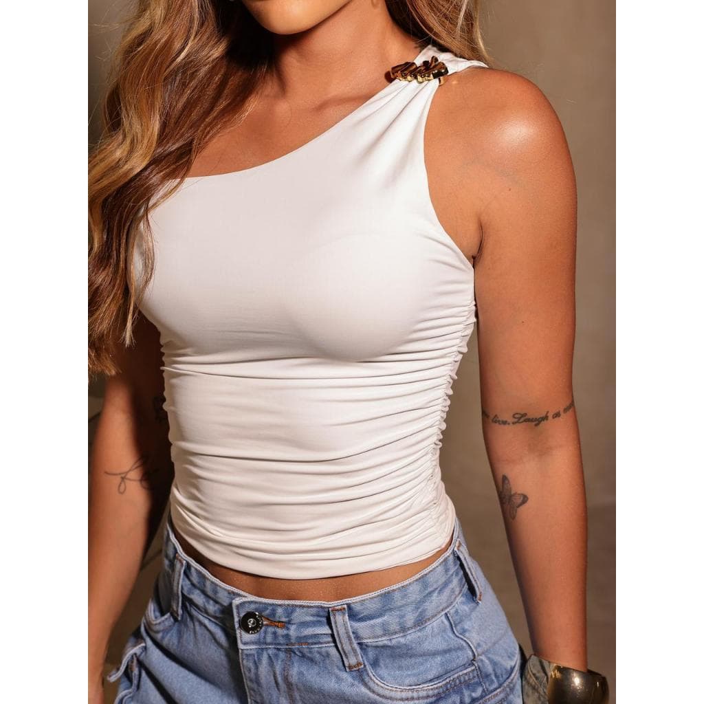 Blusa blusinha feminina manga nula em poliamida forrada manga unica elegante moda feminina verão blusinha de sair chique