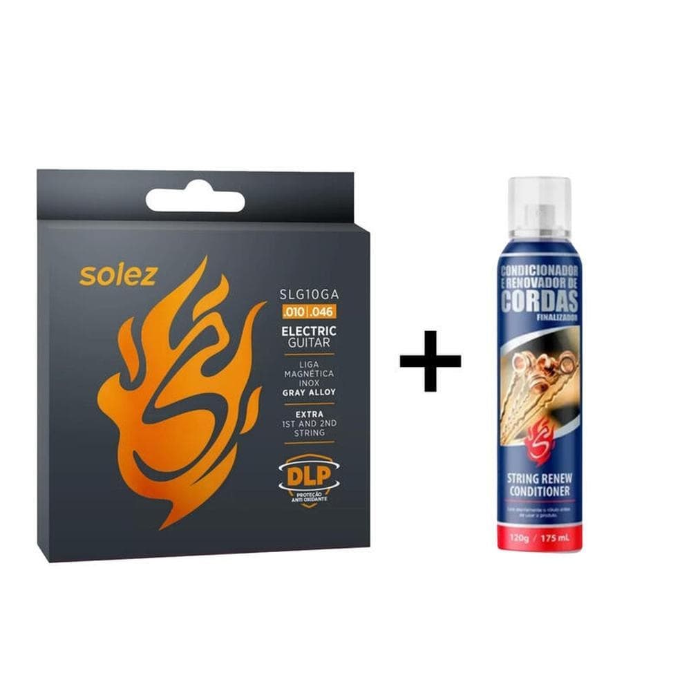 KIT ENCORDOAMENTO GUITARRA SOLEZ SLG10 010 + LIMPADOR E CONDICIONADOR DE CORDAS