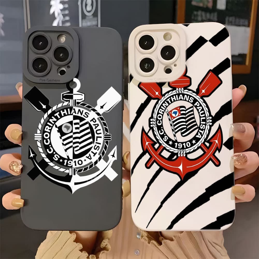 Corinthians Capa Capinha Para iPhone 13 12 11 Pro XS Max XR 7 8 Plus SE De Silicone Anti-Impacto