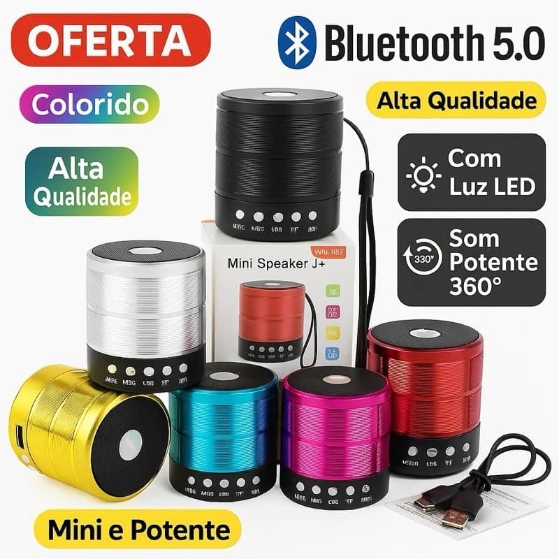 Kit 10 Caixa de Som Bluetooth/Rádio WS-887 Coloridal