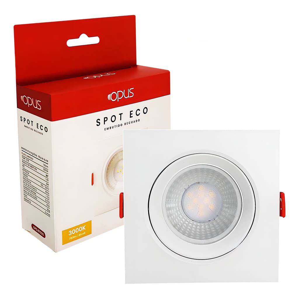 Spot Led Eco Quadrado 9w 3000k Bivolt Direcionável Quente BrancoSpot