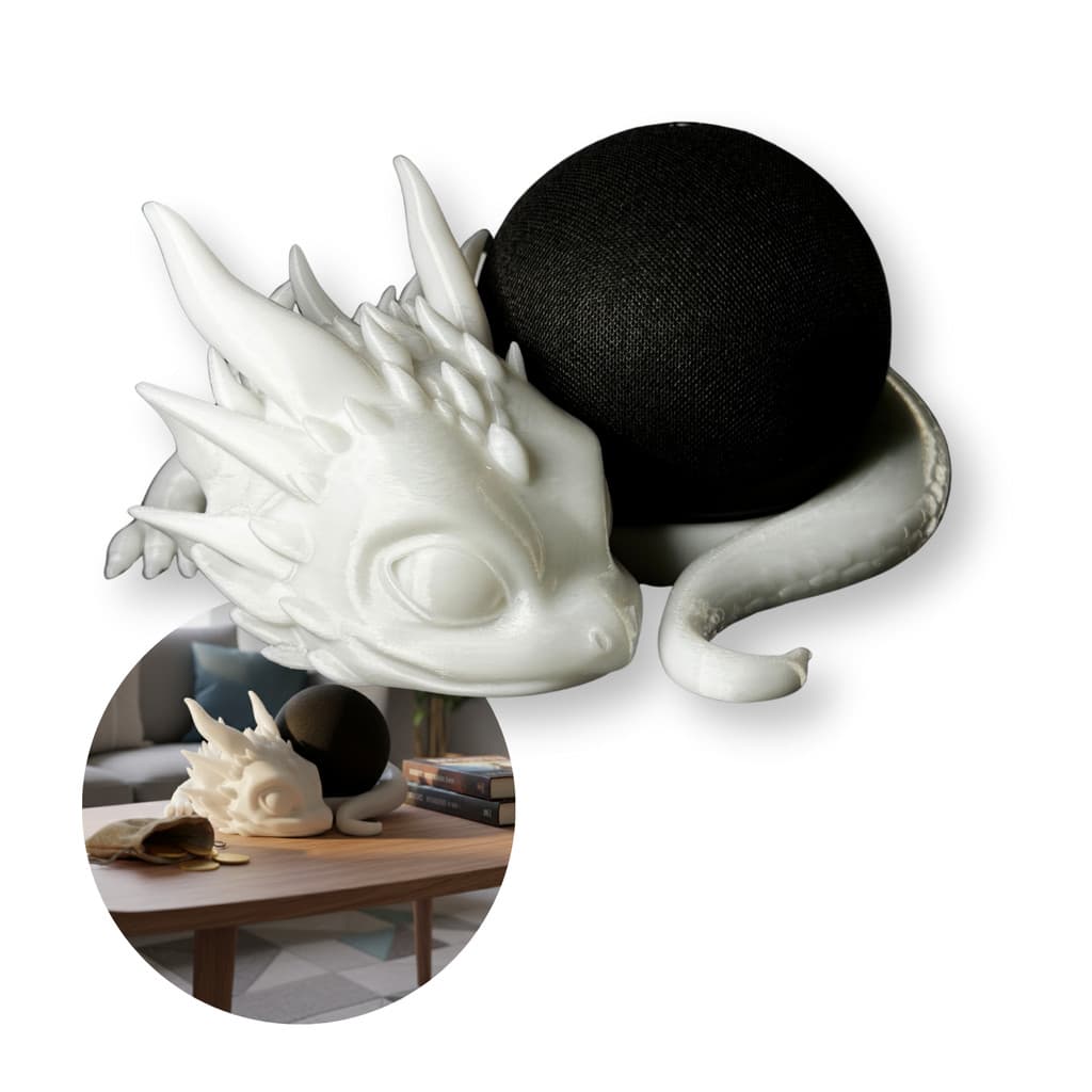 Suporte de Mesa Para Alexa Echo 4 Com Som Premium Bebê Dragão - Branco