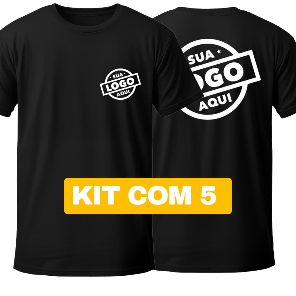 Kit 5 Camiseta Personalizada Nas Costas e Peito Com Sua Logo Ou Estampa Preferida 100% Algodão