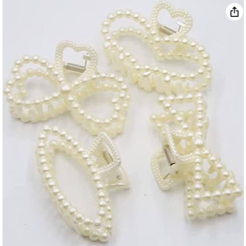 Kit 3 presilhas de cabelo com pérolas, feitas de plástico e decoradas com pérolas em estilos variados