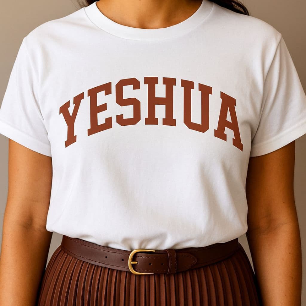 Camiseta Feminina Branca "YESHUA" Cristã Estilo College 100% Algodão
